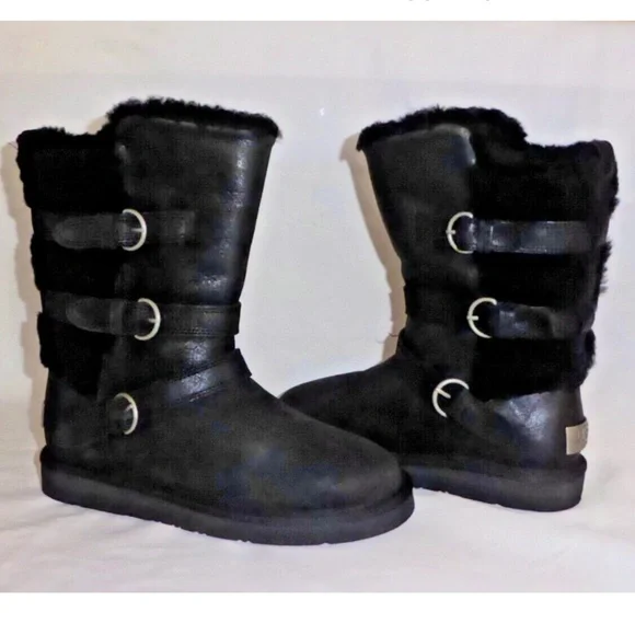 🎈FINAL SALE UGG Becket Black Distressed Leather Boots NEW * - Picture 2 of 16